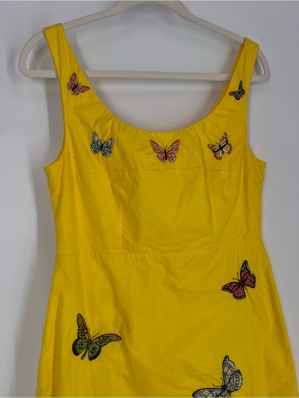 Fanm Mon Yellow Colorful Butterfly Embroidered Scoop Neck Mini Dress M - Picture 3 of 8
